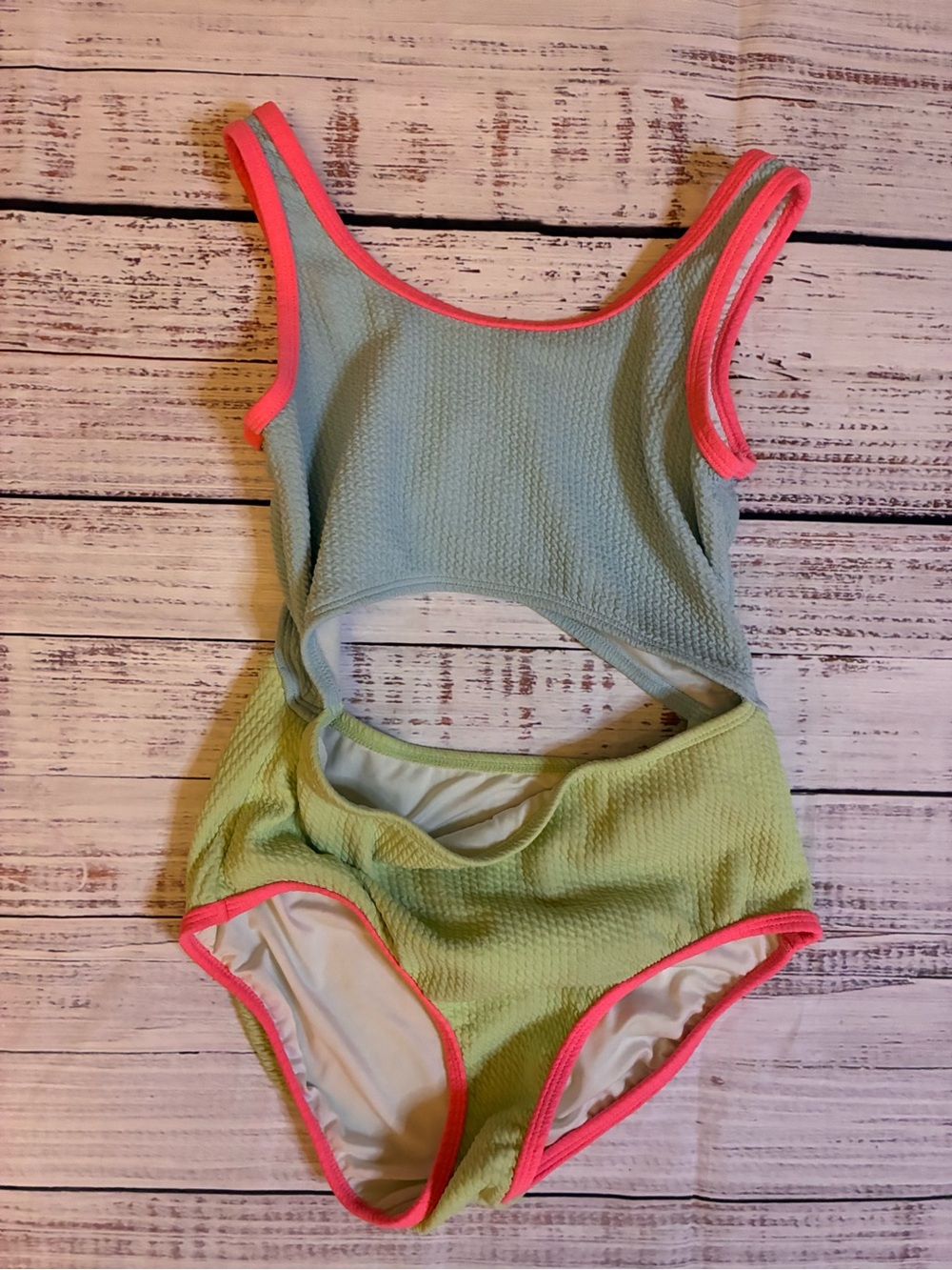 Old Navy Mint and Neon Pink Two-Tone Cutout Swimsuit